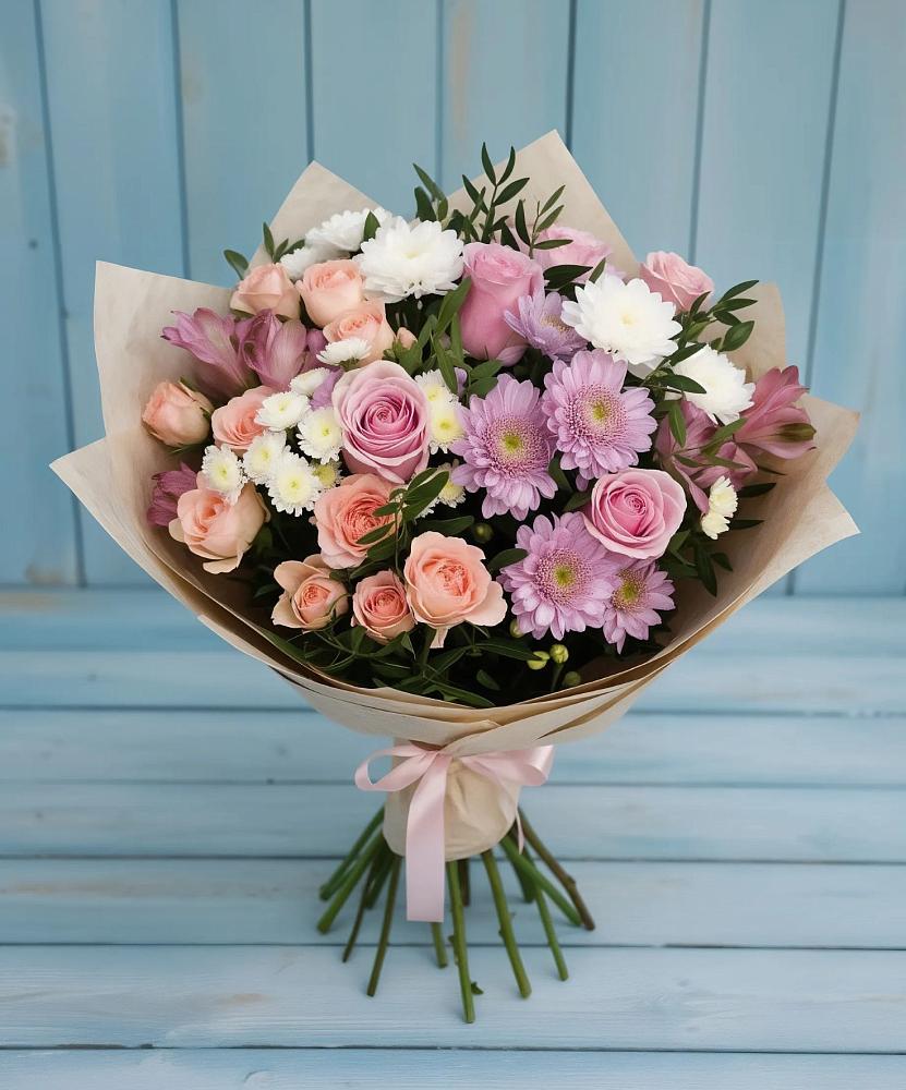 Букет цветов из: Хризантемы, Розы и Альстромерии в Мичурине Республика Дагестан