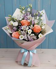 Букет цветов из:  Лизиантусы, Розы, Альстромерии и Гипсофила в Мичурине Республика Дагестан