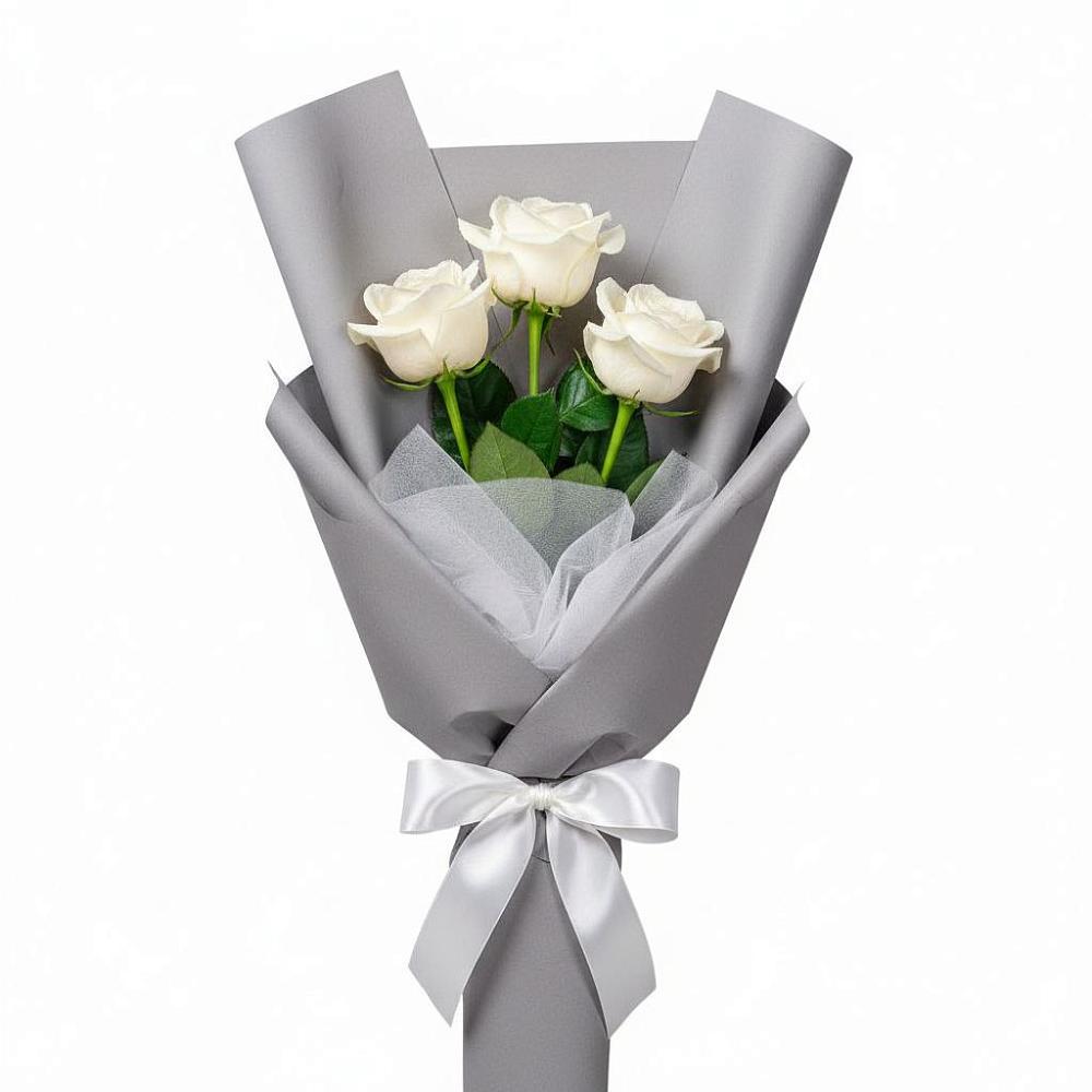 Букет 3 белые розы в Мичурине Республика Дагестан